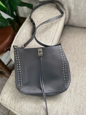 Rebecca Minkoff Gray Shoulder Bag with Studded & Tassel Accent, Pebbled